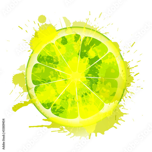 Laim slice made of colorful splashes on white background