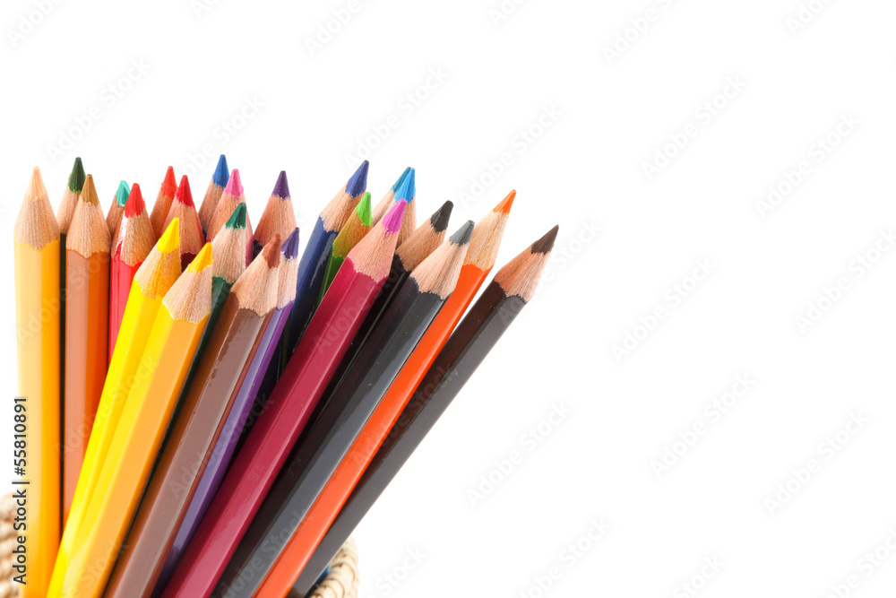 Colour pencils isolated and white background