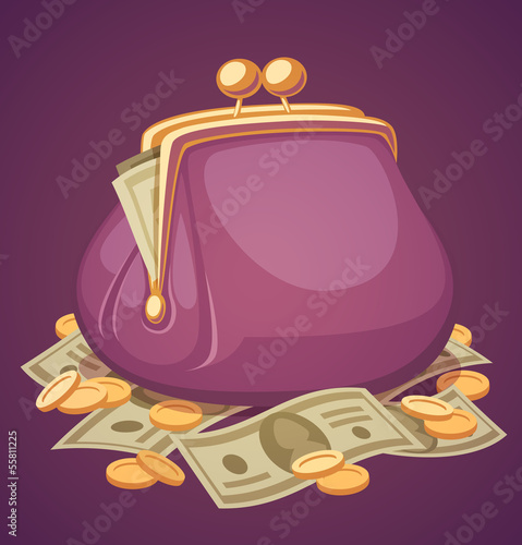 Wallet with money. Vector illustration.