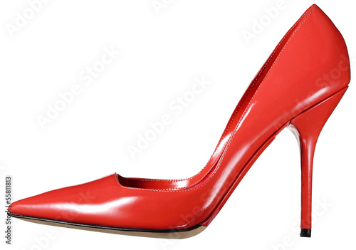 Single red leather ladies court shoe