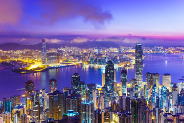 Papier peint photo Hong Kong Aube brumeuse sur Hong Kong  © leungchopan