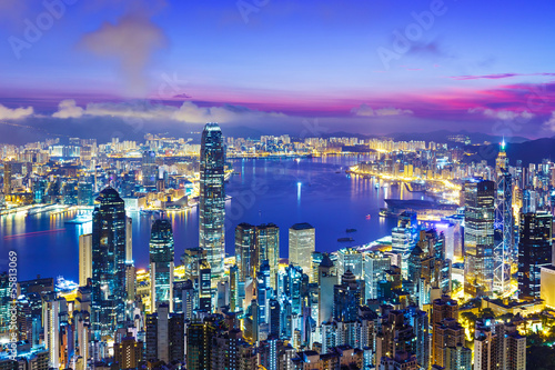 Canvas Print Hong Kong city skyline during sunrise