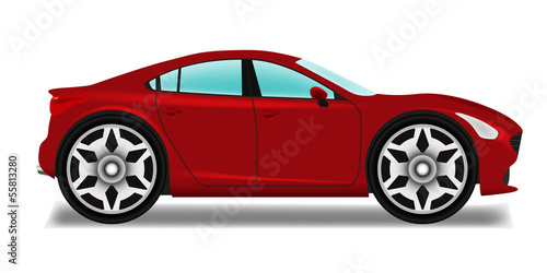 Cartoon sedan. Car with big wheels.