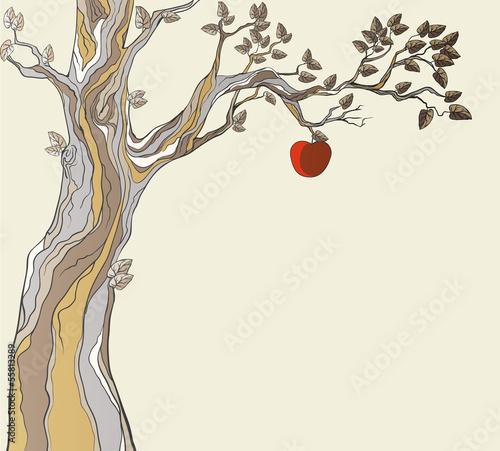 Original sin. Tree with apple.