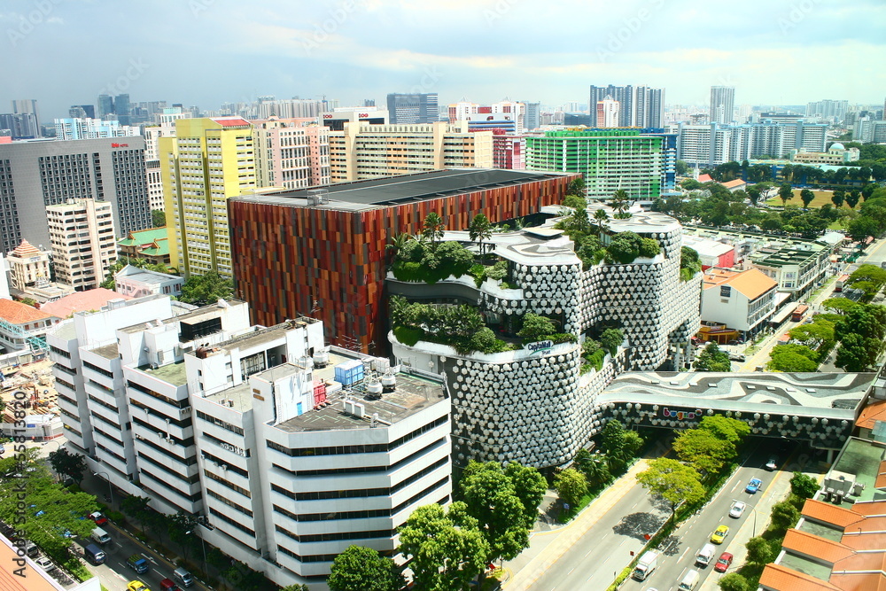 Naklejka premium Down town Singapore Top view, Bugis Street District