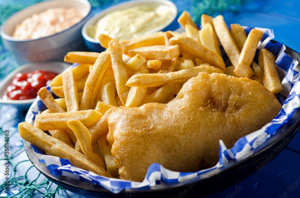 One Piece Fish and Chips Stock Photo | Adobe Stock