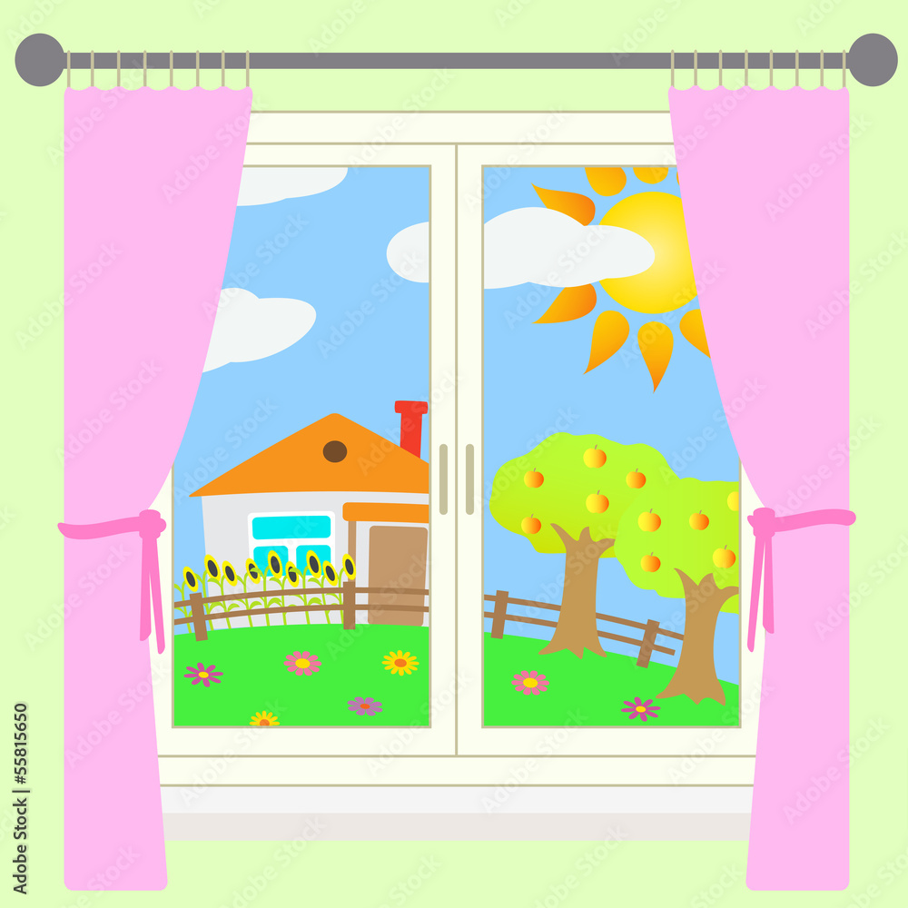 Fototapeta premium Rural landscape outside the window.