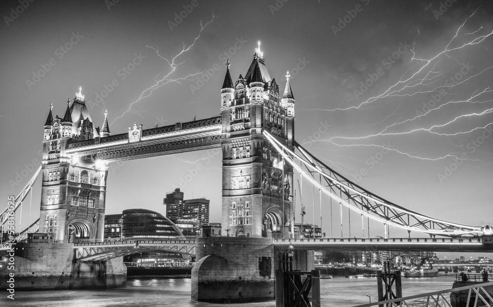 London. Majesty of Tower Bridge on a stormy evening