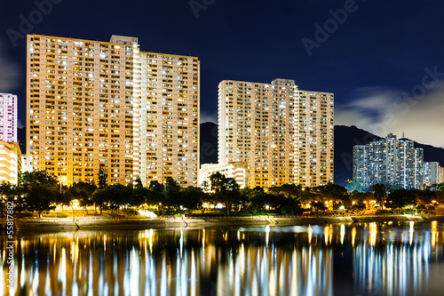 illuminated building in Hong Kong at night