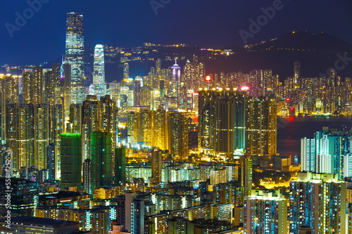 Urban city at night in Hong Kong
