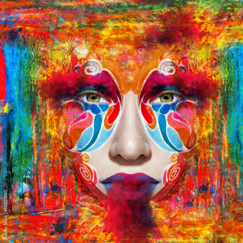 color face art woman close up portrait