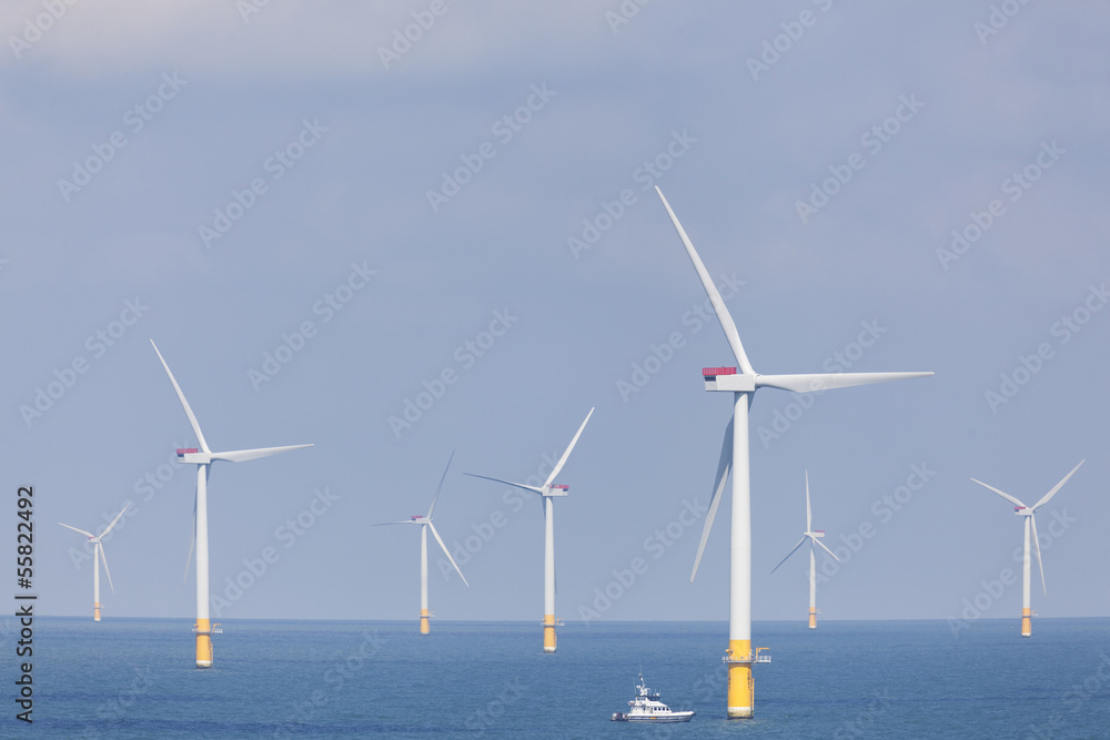 Offshore Windpark in der Nordsee von der englischen Küste - obrazy, fototapety, plakaty 
