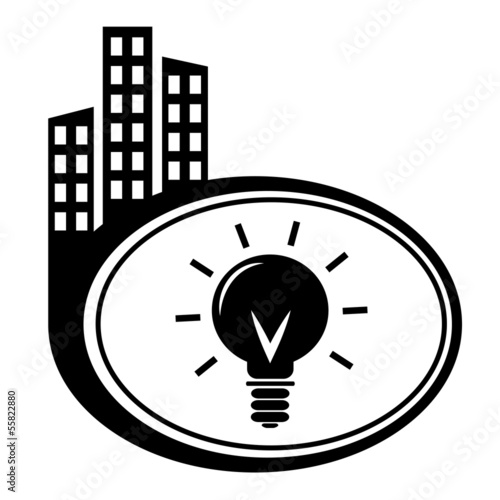 Light bulb icon. Black city icon