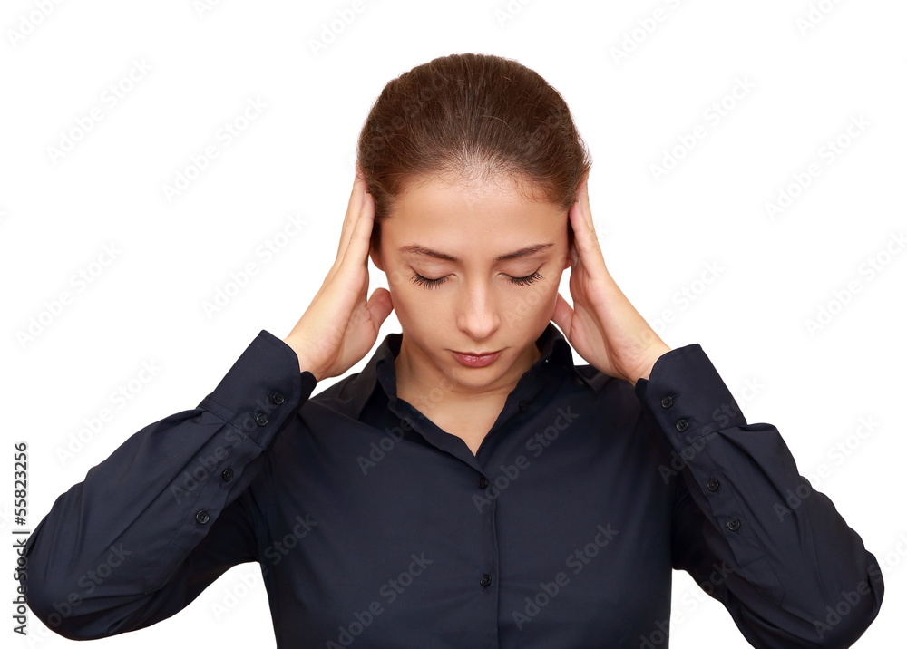 Business woman thinking intensive with holding hands the head is Business woman thinking intensive with holding hands the head is