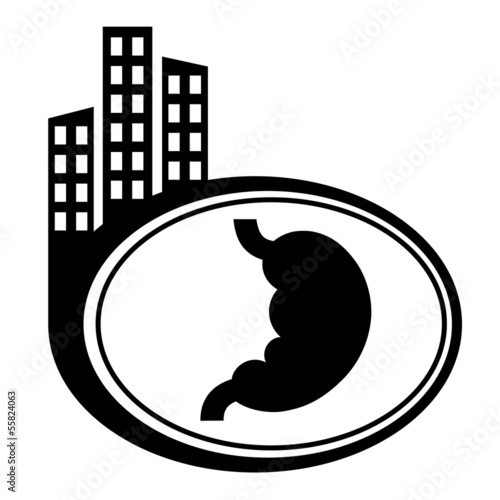 Human organ. Stomach. Vector city icon isolated