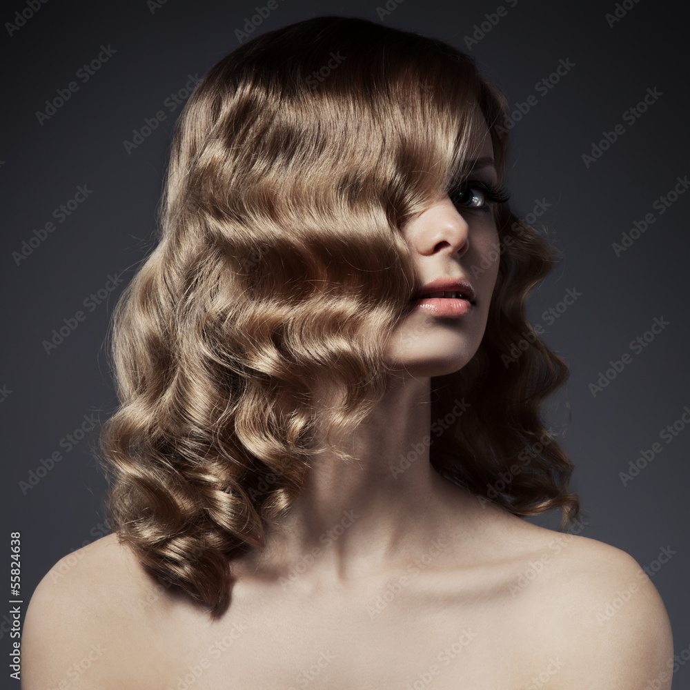 Beautiful Blond Woman. Curly Long Hair Beautiful Blond Woman. Curly Long Hair