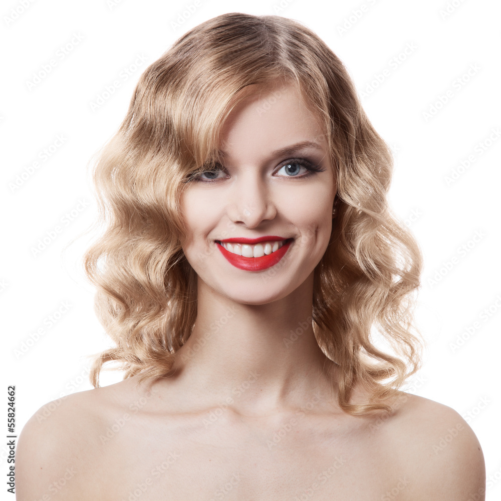 Beautiful smiling woman portrait on white background Beautiful smiling woman portrait on white background