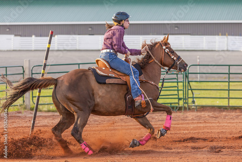 Pole Bender - Western Woman Horseback Rider