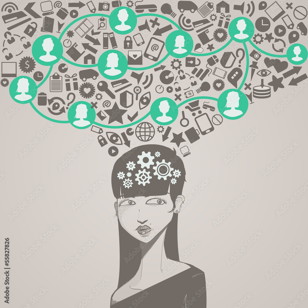 social network head with several icons social network head with several icons
