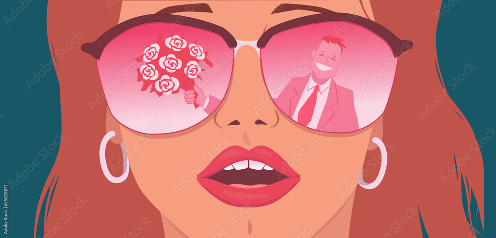 Woman looking at man through rose-colored glasses Woman looking at man through rose-colored glasses