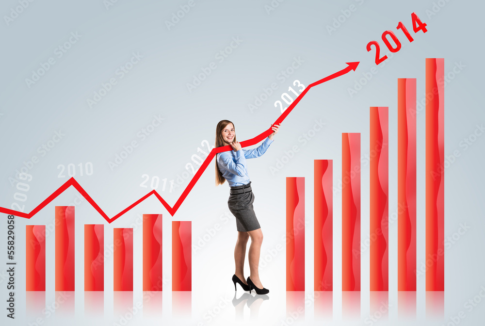 Woman with statistics curve Woman with statistics curve