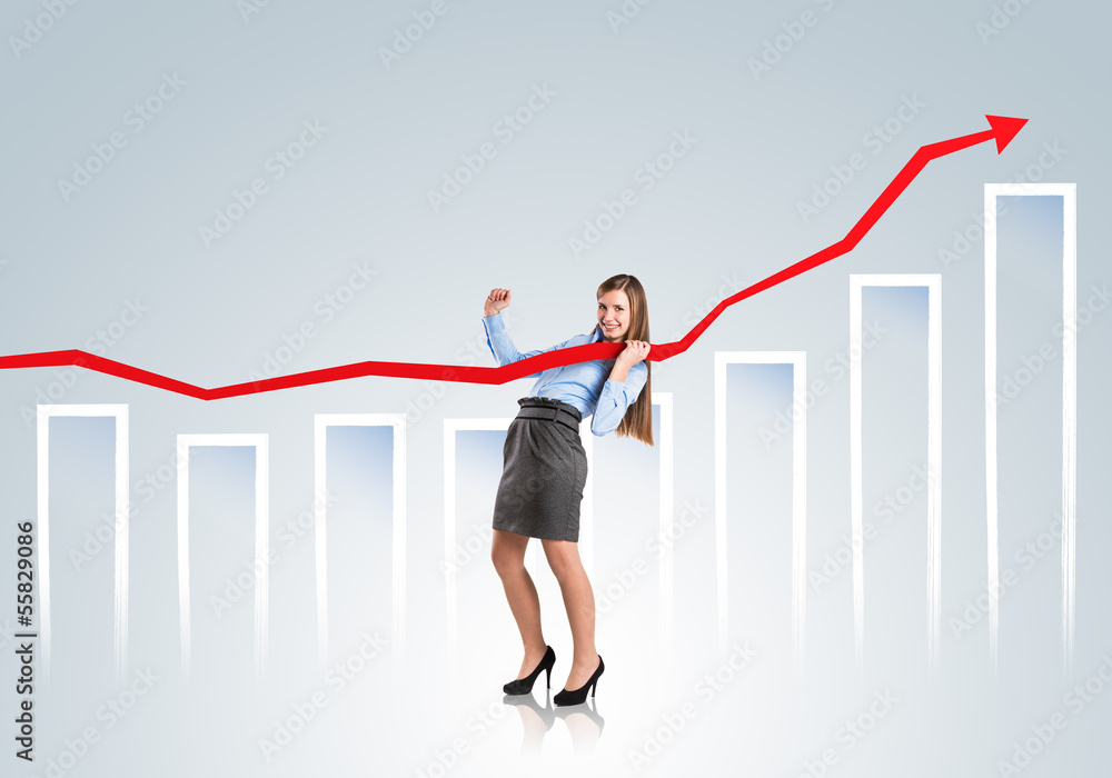 Woman with statistics curve Woman with statistics curve