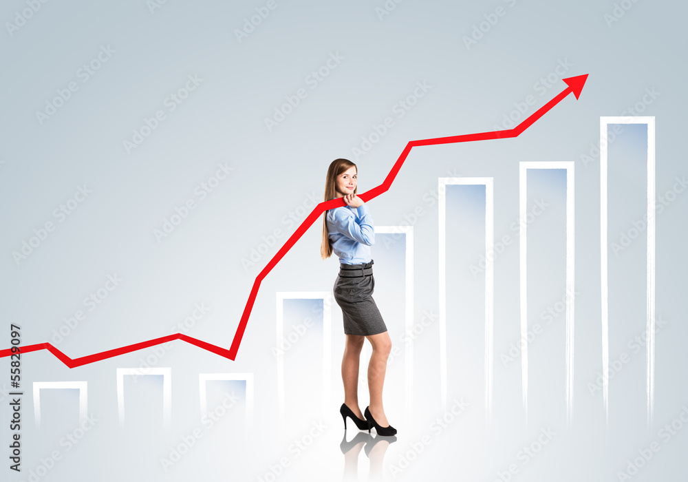 Woman with statistics curve Woman with statistics curve