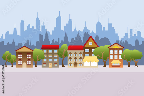 Suburban houses and city