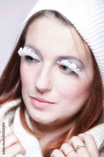 winter fashion woman warm clothing creative makeup