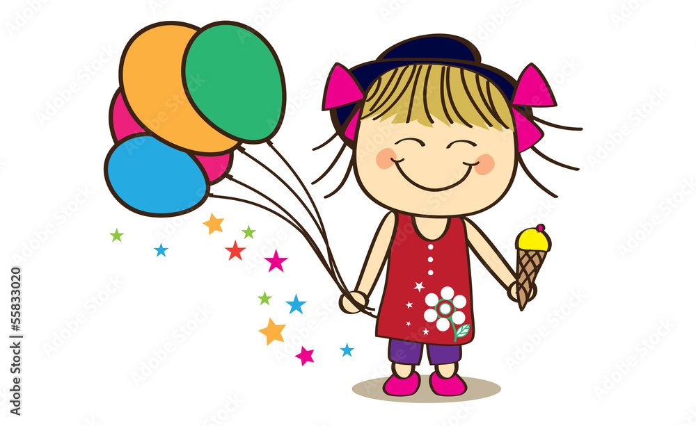 Cute little girl holding balloon and ice-cream Cute little girl holding balloon and ice-cream