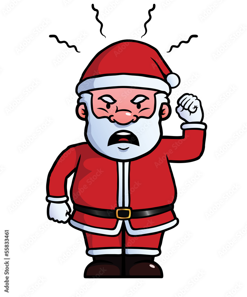 Santa Claus being angry and waving his fist.