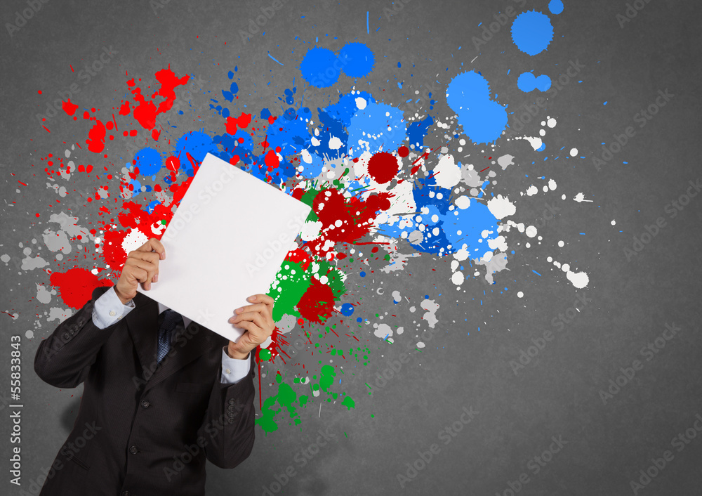 businessman with blank book and splash colors choice businessman with blank book and splash colors choice