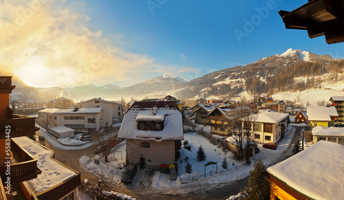 Sunrise in mountains ski resort Bad Hofgastein - Austria photo