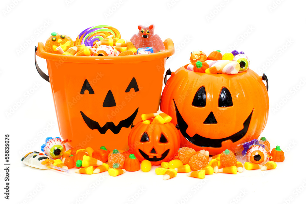 Group of Halloween Jack o Lantern candy holders and candies Group of Halloween Jack o Lantern candy holders and candies