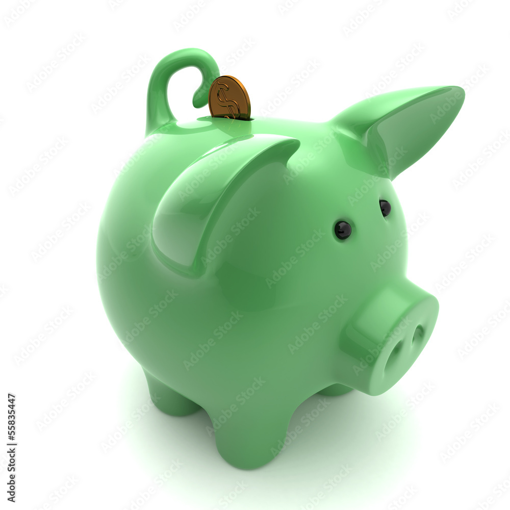 Green piggy on a white background Green piggy on a white background