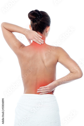 Woman having body pain