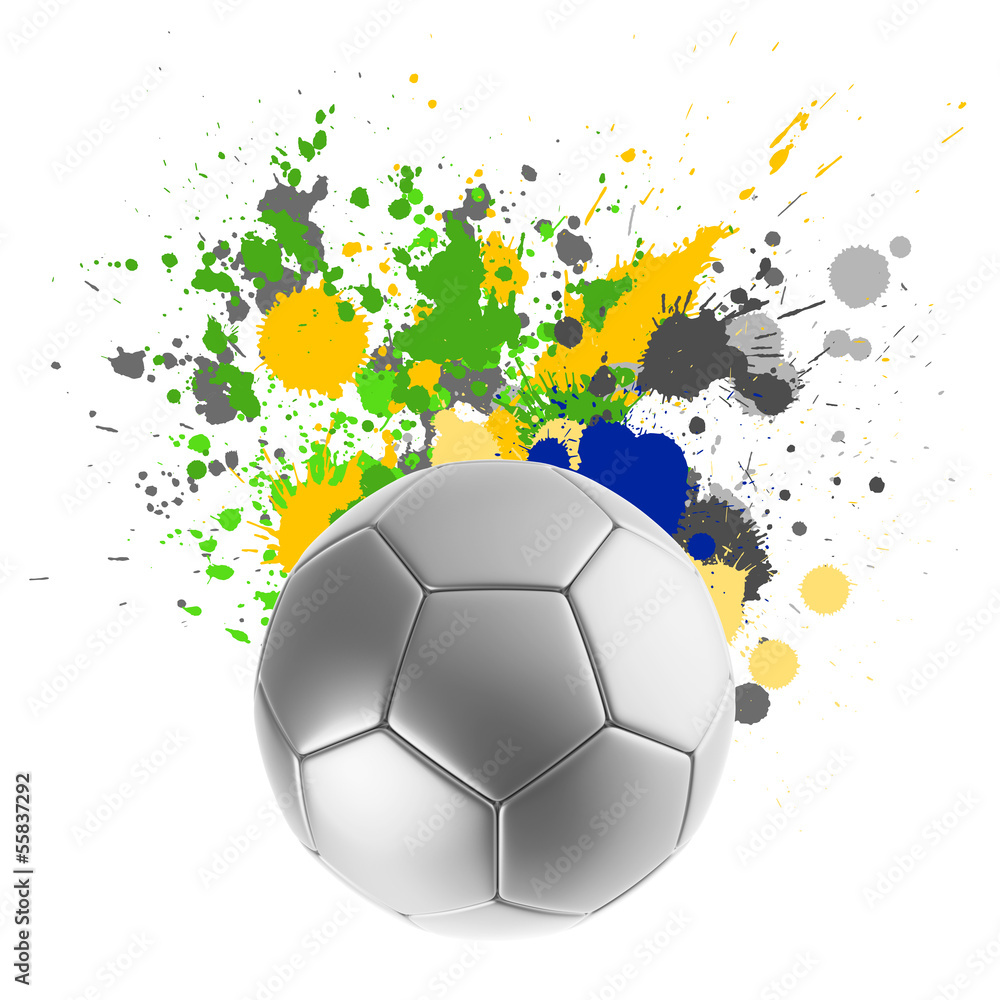 Soccer ball with Brazilian flag splashing