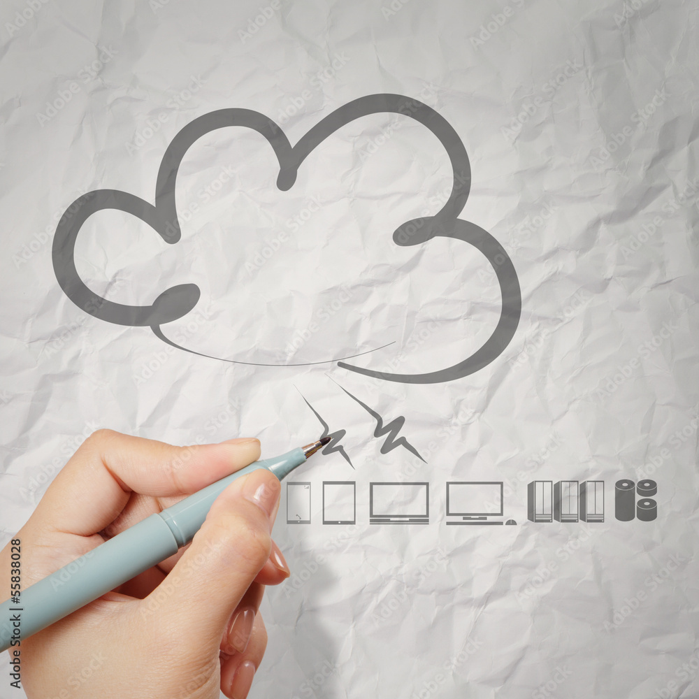 hand drawing crumpled paper Cloud Computing diagram hand drawing crumpled paper Cloud Computing diagram