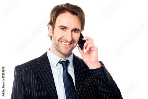 Smiling boss communicating with client