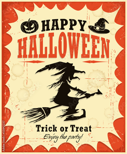 Vintage Halloween witch poster design
