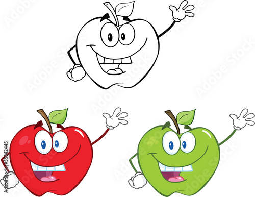 Apples Cartoon Mascot Characters  Set Collection 1