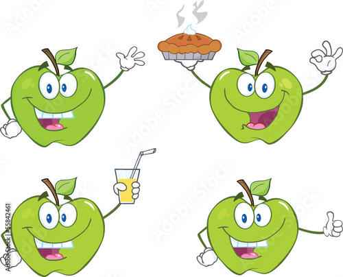 Apples Cartoon Mascot Characters  Set Collection 5