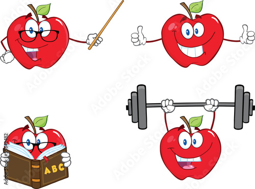 Apples Cartoon Mascot Characters  Set Collection 10