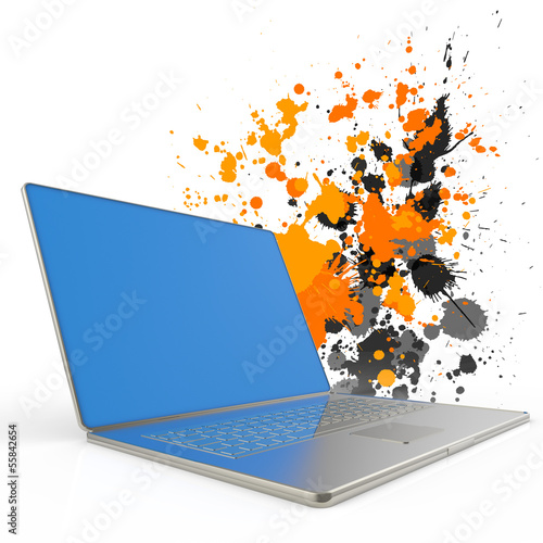 laptop computer with color splash background