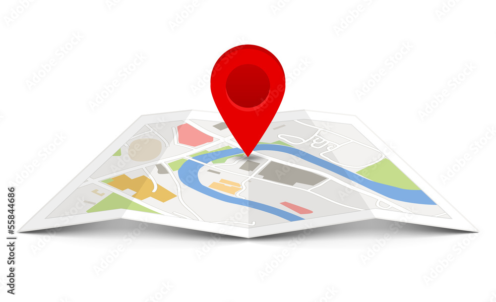 Vector map with pin pointer - obrazy, fototapety, plakaty 