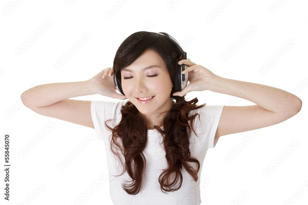 woman listen music