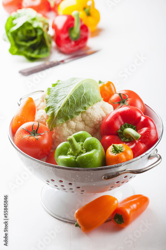 colorful vegetables in colander