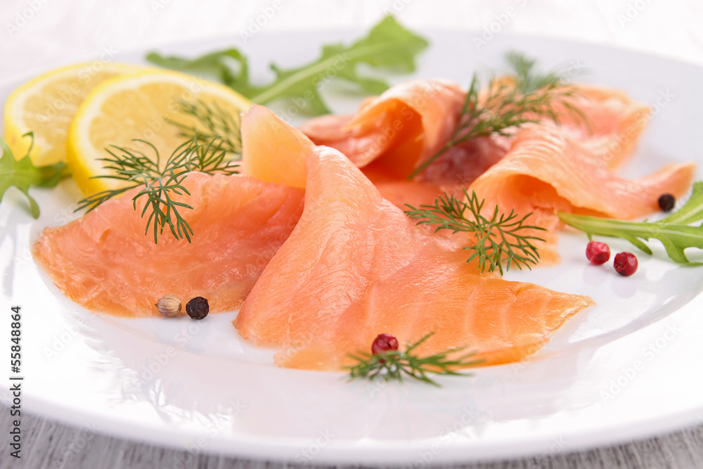 smoked salmon on the plate