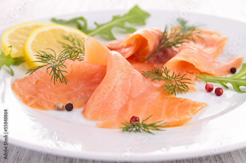 smoked salmon on the plate