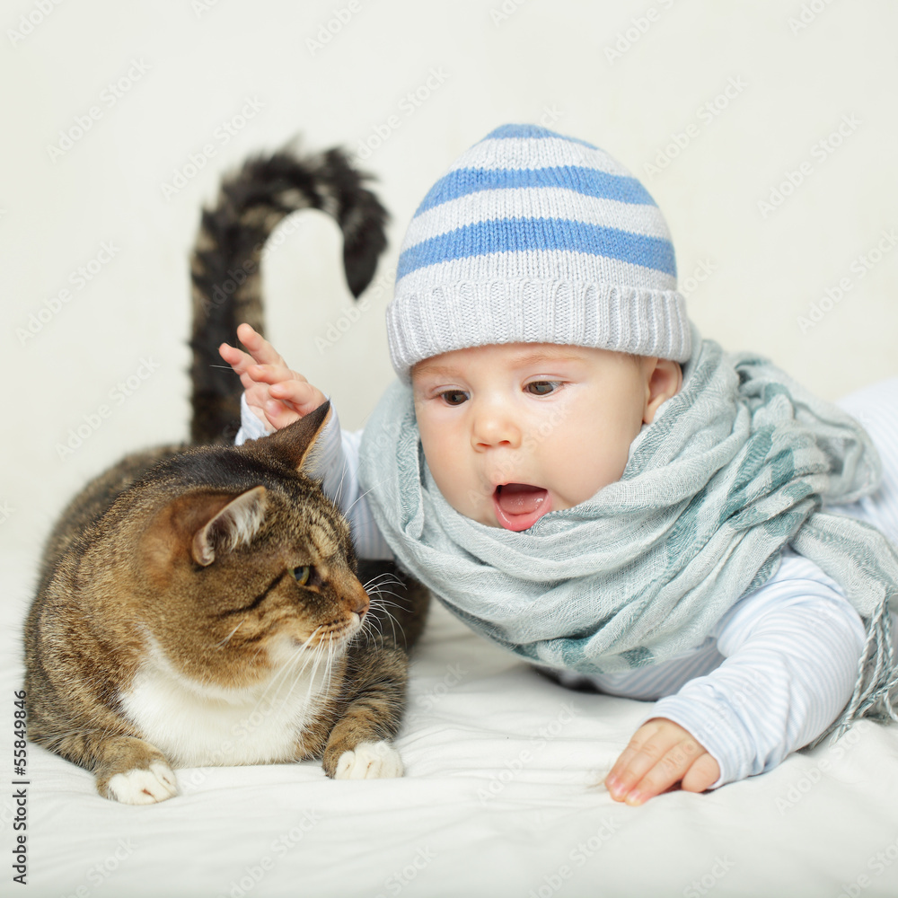 Child and cat, baby playing with pet - no allergy! Child and cat, baby playing with pet - no allergy!